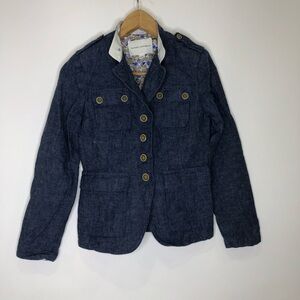 Banana Republic Blue Denim Color Linen Military Style Blazer Jacket Size 0